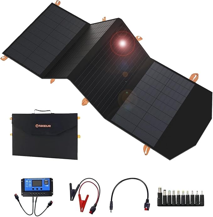 FlexSolar 120W Portable Solar Panel for 300/500/1000/1500W Power Station,IP67 Waterproof Folding Solar Charger with USB C&2 USB A&18V DC Output Charge Generator,Cell Phones,Power Bank,12V Car Battery