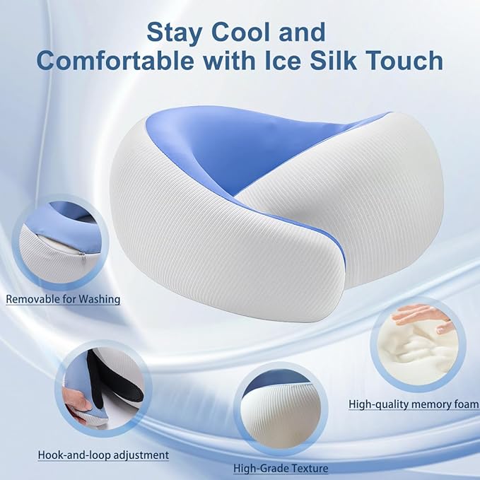 Travel Pillows for Airplanes,Memory Foam Neck Pillow for Traveling,Smooth & Cooling Fabric Plane Pillow for Long Flight,Ideal for Travels,Airplanes,Offices,Cars,Trains