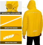 APEXUP Packable Rain Jacket Men with Reflective Zipper, Lightweight Waterproof Raincoat, Mens Rain Jacket for Outdoor Sports
