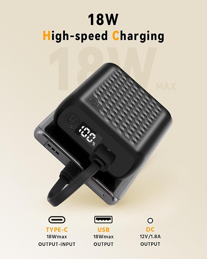Wulcea DC Output 12V 18400mAh USB Output 5V2A Battery Pack Long Lasting Big Capacity for Heated Apparel Cloth Women Men Lady Jacket Coat Pants Camping Chair Power Bank Replacement USB Portable Charger