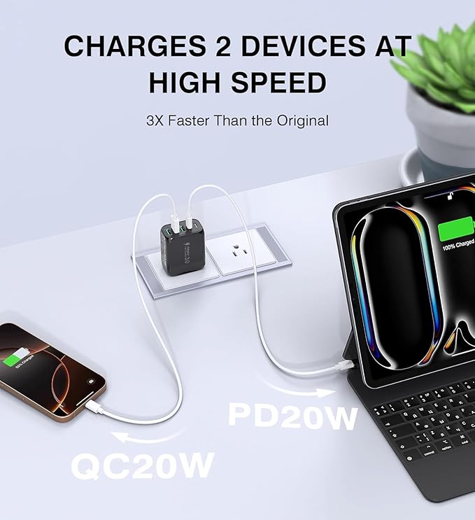50W USB C Wall Charger Block, 2Pack 5-Port C Charger Fast Charging Block PD Power Adapter+QC 3.0 Multiport Type C Box Brick Cube USB A Wall Plug for iPhone 16/15/14 Pro Max Plus, iPad,Galaxy S24/S23