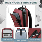 hk Backpack for Men Business Slim Backpack with USB Charger Computer Lightweight Anti-theft Travel (Red, 15.6 Inch)