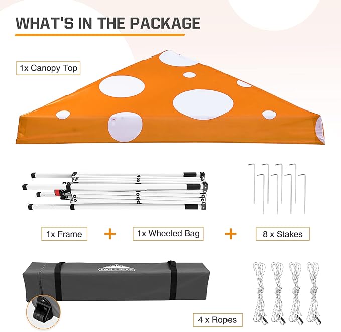 EAGLE PEAK 10x10 Slant Leg Pop-up Canopy Tent Easy One Person Setup Instant Outdoor Beach Canopy Folding Portable Sports Shelter 10x10 Base 8x8 Top (Orange Mushroom)