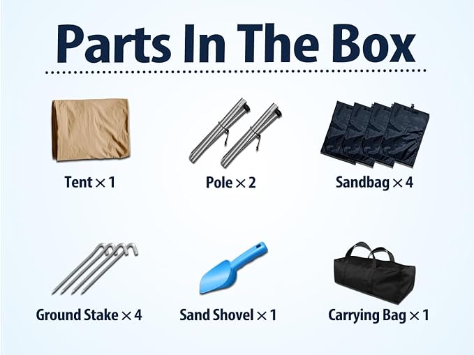 10×10ft UPF50+ Beach Tent Sun Shelter, Windproof Stable Outdoor Pop Up Beach Shade Canopy for Camping, Fishing, Backyard Fun or Picnics, 2 Poles