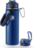 GOSWAG Insulated Sports Water Bottle, 24oz 2 Lids(with Straw/No Straw), Stainless Steel Water Bottles with Paracord Handle, Insulated Bottle with Double-Wall Vacuum Insulation