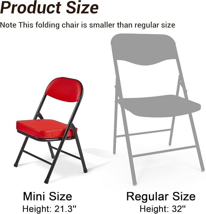 Mini Padded Folding Chairs, Garage Stool, Portable Camping Chair with Cushion, Lightweight Lawn Chair, for Outdoor Sports Events, Patio, Fishing, Hiking, Hunting, Picnic, Beach, Red