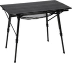 PORTAL Camping Table Foldable Portable with Adjustable Legs, Aluminum Folding Table Roll Up Table with Carrying Bag for Outdoor, Beach, Picnic, Backyards, BBQ and Party, Black