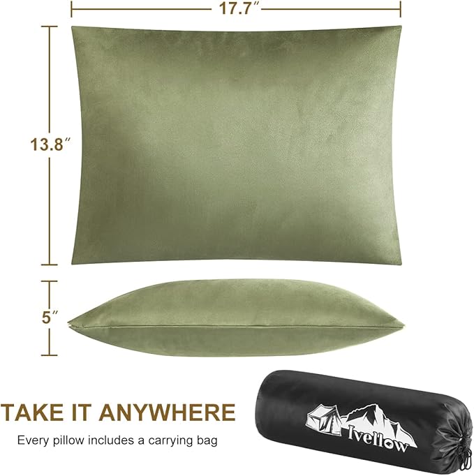 Ivellow Memory Foam Travel Pillow Compressible Camping Pillow for Sleeping Shredded Memory Foam Pillow Compact Firm Supportive Travel Pillow for Adults Kids Outdoor Hiking Essential Gear Green-M