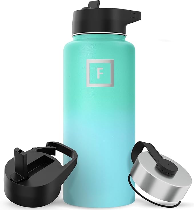 IRON °FLASK Camping & Hiking Hydration Flask with 3 Lids - Stainless Steel, Double Walled & Vacuum Insulated Water Bottle - Leak Proof & BPA Free 32 Oz