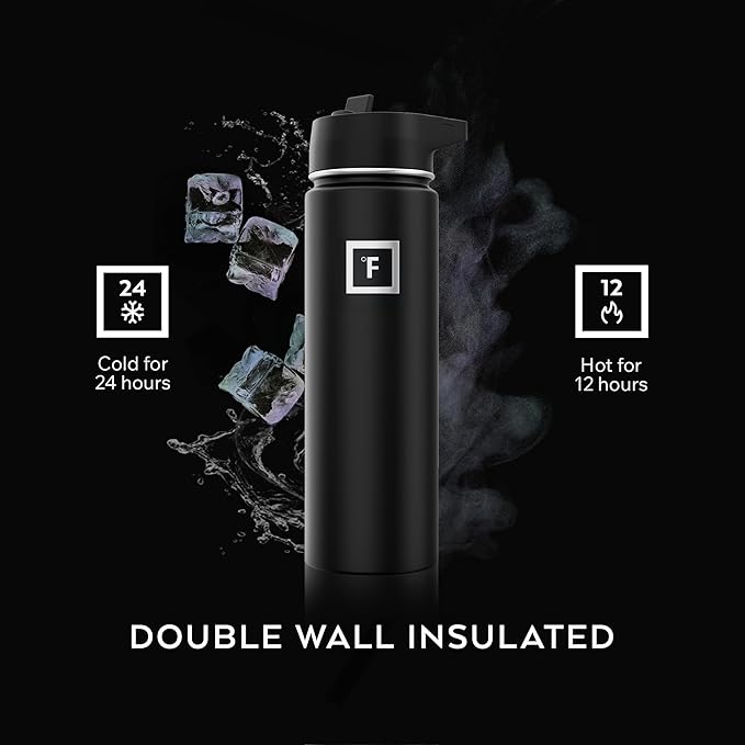 IRON °FLASK Camping & Hiking Hydration Flask with 3 Lids - Stainless Steel, Double Walled & Vacuum Insulated Water Bottle - Leak Proof & BPA Free (Lavender, Straw - 18 oz)