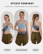 WATERFLY Small Crossbody Fanny Pack: 5 Pocket Slim Lightweight Waist Belt Hip Bag for Women Men Water Resistant Chest Pouch for Travel Hiking Running Walking Fit All Phones - Gray