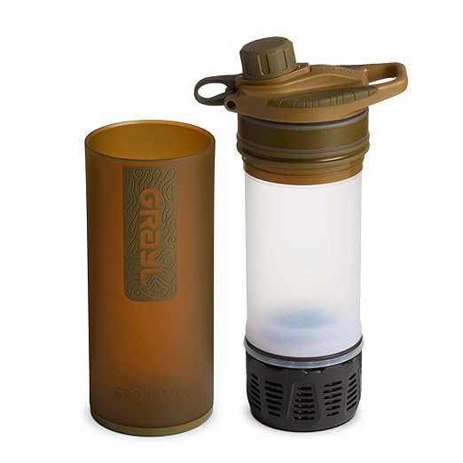 GRAYL GeoPress 24 oz Water Purifier Bottle - Filter for Hiking, Camping, Survival, Travel (Coyote Brown)