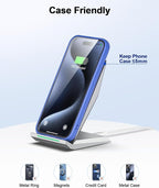 Fast Wireless Charger, NANAMI Qi Certified Wireless Charging Stand Compatible iPhone 17/17 Air/16/16 Plus/15/14/13/12, Desktop Charger for Samsung Galaxy S25/S24/S23/S22/S21 and Qi-Enabled Phone