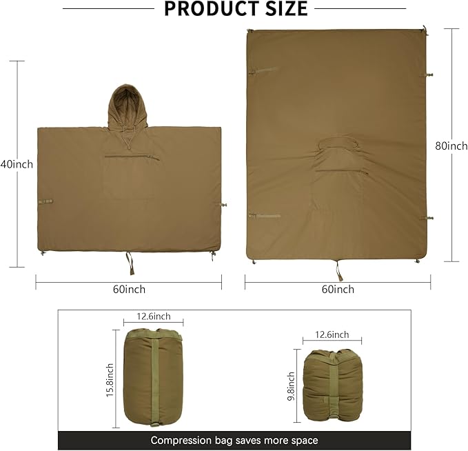 LOOGU Camo Blanket Waterproof Insulation Poncho Liner for Outdoor Camping, Hiking, Hunting, Survival, Backpacking, Picnicking