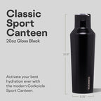 Corkcicle Sport Canteen - Keeps Drinks Cold 25 Hours - Stainless Steel Water Bottle - Triple-Insulated - Spill-Proof - Summer Drinkware Gift - Keeps Drinks Ice Cold - 20 oz - Gloss Black