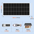 DOKIO 200W Monocrystalline Solar Panel 12V, 12BB Half-Cell High Efficiency Glass Module with Aluminum Frame, MC4 Connector, Pre-Drilled Holes for RV, Boat, Roof, Off-Grid Power