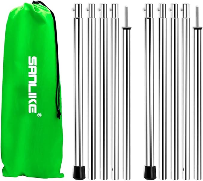 SAN LIKE Telescoping Tarp Poles Adjustable Tent Poles for Tarp Canopy Awning Shelter Backpacking Hiking - (Adjustable Length - Steel Increase Thinckness)