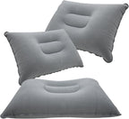 3 Pcs Grey Ultralight Inflatable Pillow Small Squared Flocked Fabric Air Pillow for Hiking,Camping,Traveling,Napping,Beach,Desk Rest,Neck &Lumbar Support