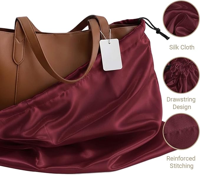 Q&J Fabric Co. 6 Pack Satin Dust Bags for Purses and Handbags - Purse Storage Organizer with Drawstring, Dustproof Travel Storage Pouches for Handbags, Shoes, Boots & Clothes (15.7"x19.7", Burgundy)