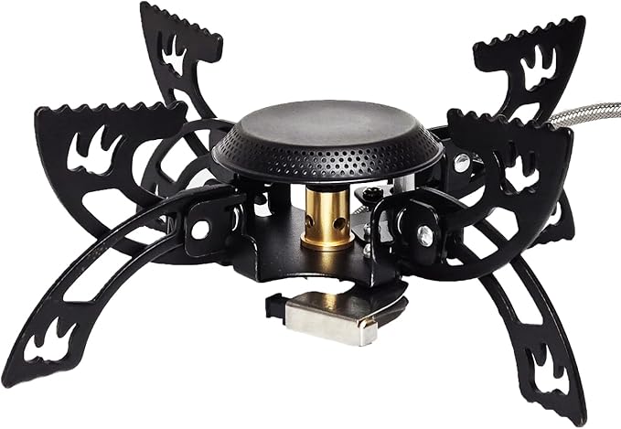 Foldable Camping Stove, Portable Windproof Gas Stove with 3 Gas Canister Converters - Compact Outdoor Cooker for Hiking Backpacking, Includes EVA Carrying Case, Wind Shield & Pot Support (Black)