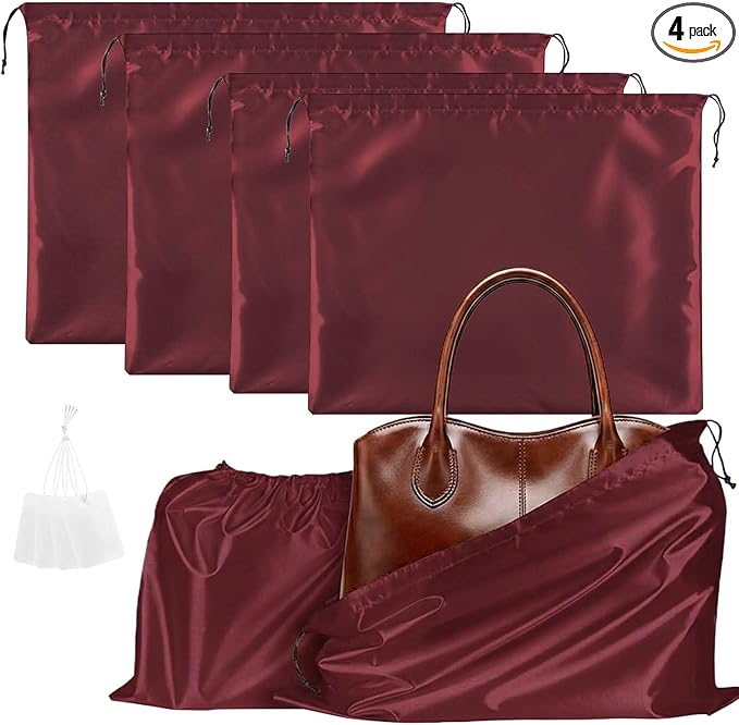 Q&J Fabric Co. 4 Pack Satin Dust Bag 15.7x19.7 inch + 19.7x23.6 inch Burgundy 100% Polyester Silk Bag Purse Dust Bag Shoe Bags for Closet Purse Protector Bag Dust Covers for Purses