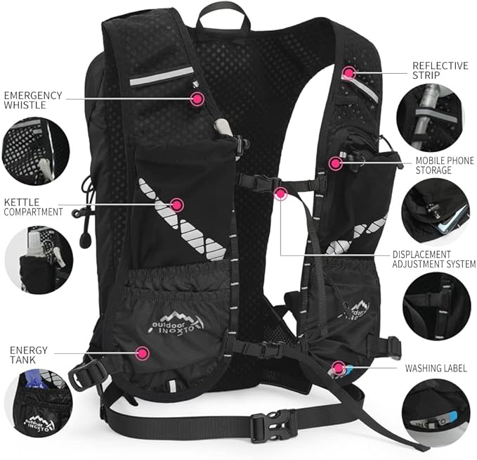 INOXTO Hydration Pack Backpack ，Water Backpack with 2L Leakproof Water Bladder, Running Hydration Vest for Man, Daypack for Cycling Motocross Climbing Trail Running
