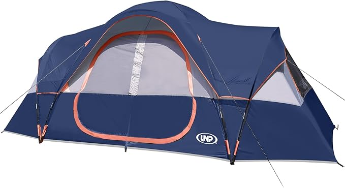 UNP Camping Tent 10-Person-Family Tents, Parties, Music Festival Tent, Big, Easy Up, 5 Large Mesh Windows, Double Layer, 2 Room, Waterproof, Weather Resistant, 18ft x 9ft x78in
