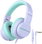 iClever HS19 Kids Headphones for School with Microphone, Safe Volume Limiter 74/85dBA, Over-Ear Girls Boys Headphones for Kids with FunShare Foldable Wired for iPad/Travel (Purple)
