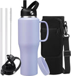 32oz 40oz Insulated Water Bottle with Handle, 32oz tumbler with Straw & Spout Lid for Hot 24h & Cold 48h, Stainless Steel Leakproof Hydro Travel Mug Flask, Purple Tumbler Cup Fits in Car Cup Holder