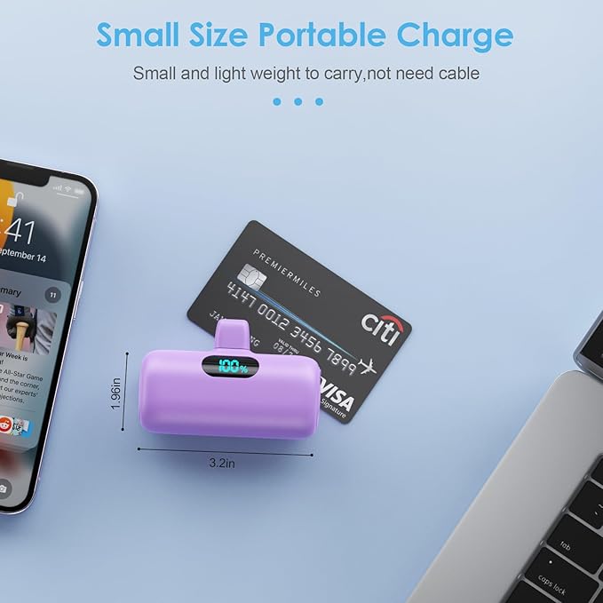 Feob Small Portable Charger for iPhone,Upgraded 5000mAh PD Fast Charging Power Bank,Mini Battery Pack Backup Charger Compatible with iPhone 14/14 Pro Max/13/13 Pro/12 Pro/11/XS/XR/X/8/7/6-Purple