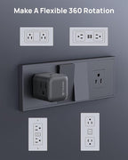 TROND Sideways Outlet Adapter, Multi Plug Wall Outlet with 360 Rotating Plug & 3 Electrical Sockets, A Small Black Charging Station Turn One into Multiple Sideways Extender for Dark Wall Decor