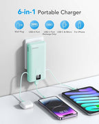 Charmast Portable Charger with Built-in Cables and Wall Plug, 20000mAh 20W USB C Power Bank Fast Charging Battery Pack Compatible with iPhone iPhone 16/15/14/13 Series, Samsung Google iPad etc