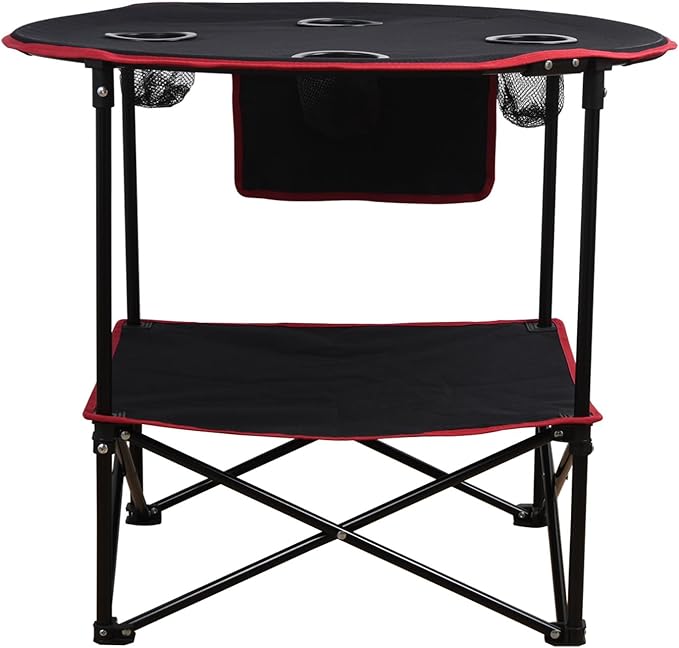LEADALLWAY Camping Table Folding Picnic Table with 4 Cup Holders and Side Storage Bag Collapsible Canvas Portable Tables Folding with Carry Bags for BBQ Outdoor Fishing