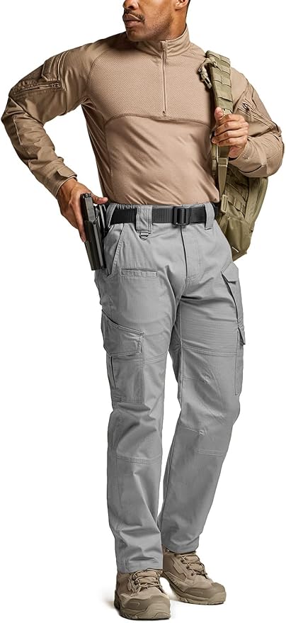 CQR Men's Flex Ripstop Tactical Pants, Water Resistant Stretch Cargo Pants, Lightweight EDC Hiking Work Pants