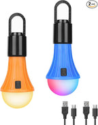 Lepro LED Rechargeable Camping Lantern, 7 White and RGB Light Modes, Camping Essentials, Hanging Light Bulbs with Clip Hook for Camping, Christmas, Decorations, Emergency, USB Cable Included, 2 Packs