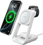 3 in 1 Charging Station for iPhone, Magsafe Wireless Charger with Cooling Fan for iPhone 16 15 14 13 12 Series & Apple Watch Charger 10/Ultra 2, Wireless Charging Station for AirPods 4/3/Pro
