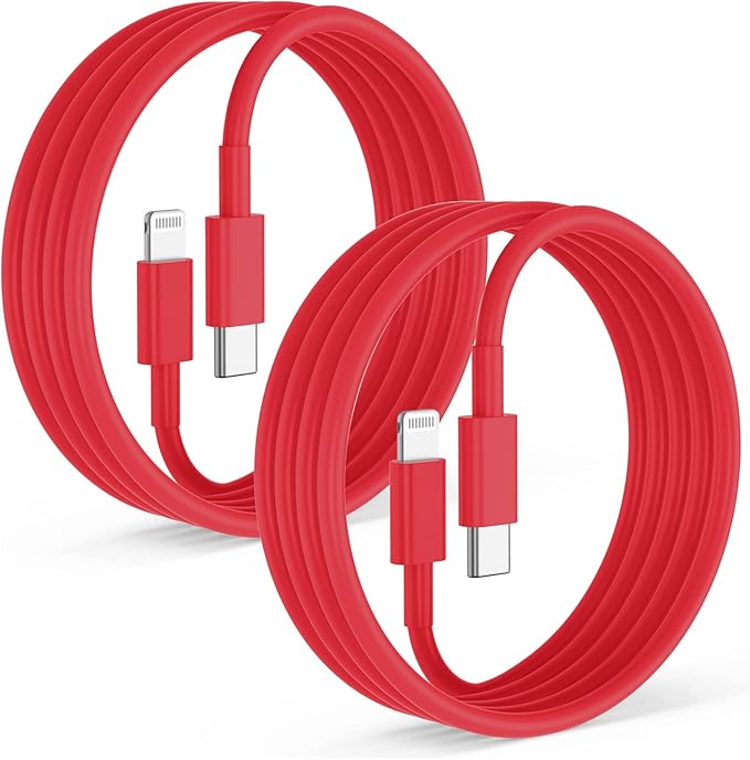 2Pack Red Fast Charger Cable 6ft [Apple MFi Certified], USB Type C to Lightning Cable 6 Foot Apple iPhone Charging Cord for Apple iPhone 14 13 12 Pro XR XS Max X 8 Plus