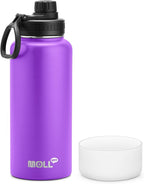 Insulated Water Bottle-32 oz Stainless Steel Vacuum Wide Mouth Sports Flask with Silicone Boot-Reusable Metal Leak Proof Travel Water Bottle for Girls Boys, BPA-Free(Purple)