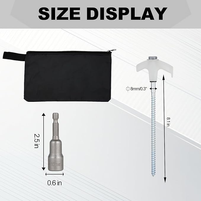 12 Pack Screw in Tent Stakes Heavy Duty,8 Inch Ground Anchors Screw in,Metal Stakes with Hex Head Driver,Camping Tent Accessories.(Luminous White)