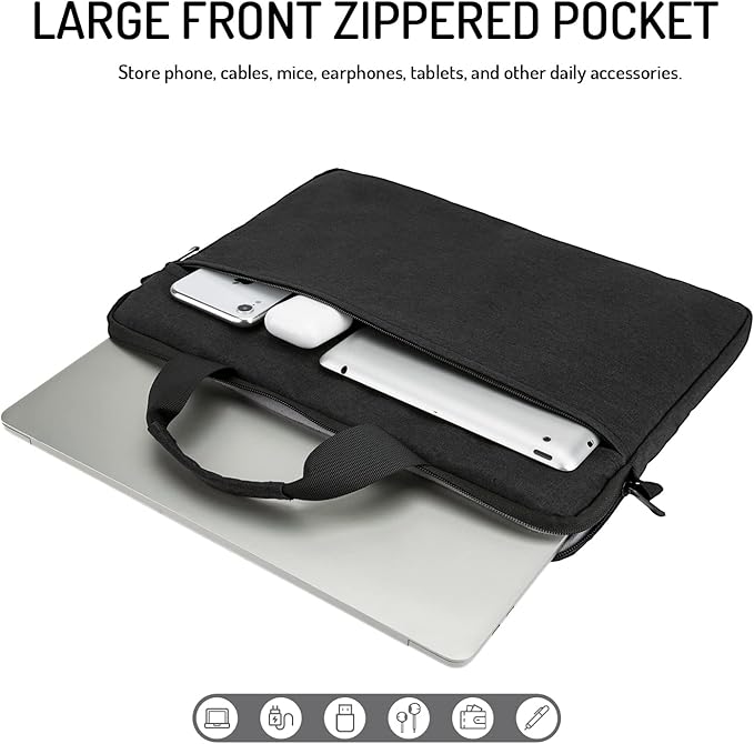 14-15 Inch Laptop Shoulder Messenger Bag Carrying Case Briefcase Slim Protective Computer Sleeve with Handle Strap Pocket for MacBook Acer ASUS HP Surface Dell Chromebook, Black