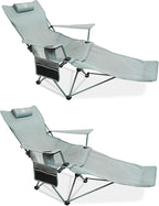 2-in-1 Reclining Camping Chair, Portable Folding Beach Lounge Chair with Footrest & Adjustable Backrest, Comfortable Lawn Chair for Adults Heavy Duty with Cup Holder for Outdoor Poolside Sports