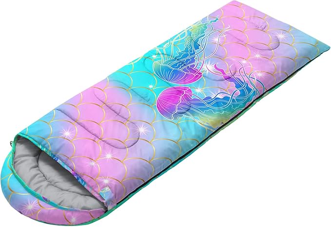 HOSIMA Cartoon Axolotl Sleeping Bags for Kids 10-12,Blue Cartoon Kids Sleeping Bags for Girls Boys,Compact Sleeping Bag for Camping Essentials and Hiking.