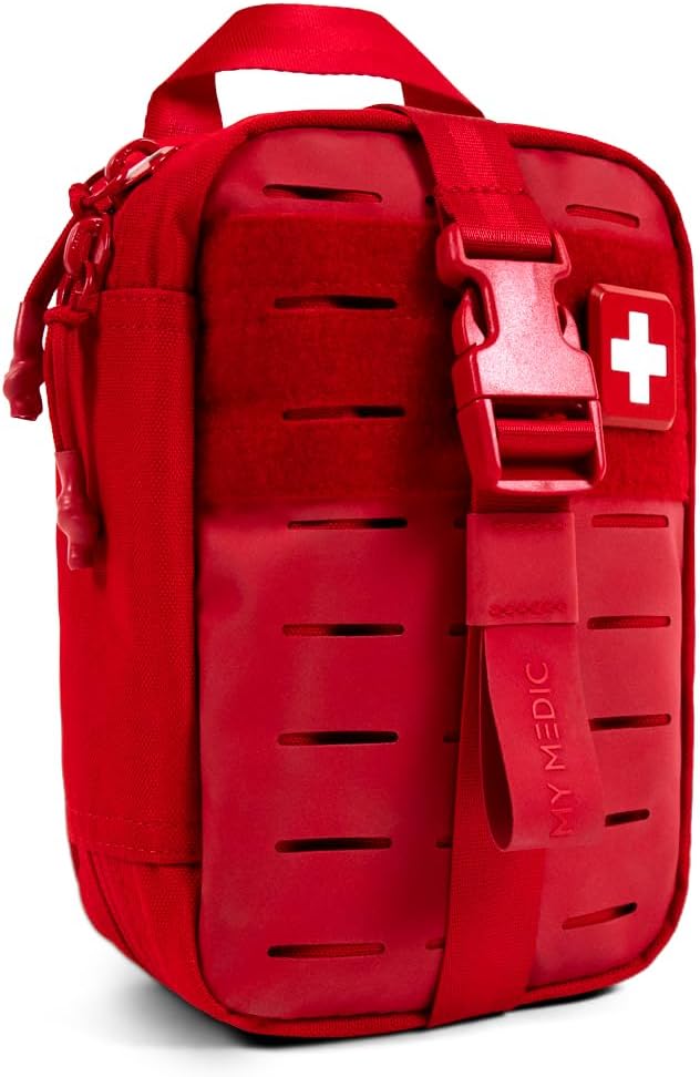 My Medic MyFak Mini Pro First Aid Kit - Small and Lightweight for Camping Hiking and Backpacking - 70 Items IFAK with Tourniquet - HSA/FSA Great for Travel - Red