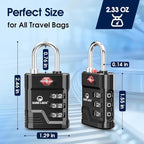 SURE LOCK TSA Approved Luggage Lock – 3-Digit Resettable Combination Padlock with Open Alert Red Dot, Large Easy-Read Dials for Suitcases, Backpacks, Gym & School Lockers (Black 2 pk)
