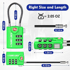 SURE LOCK TSA Approved Combination Luggage Locks with Open Alert Indicator – Durable Zinc Alloy Cable Travel Locks with Large Easy-Read Dials for Suitcases, Backpacks & Gym Bags（Green 4 Pack）