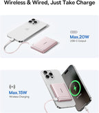 Baseus Picogo Power Bank, Smallest Qi2 Certified 15W MagSafe Portable Charger, 0.5" Ultra Slim 5000mAh Magnetic Battery Pack with Stand, Alloy Wireless Charger for iPhone 17 Pro Max/17 Air/16 Series