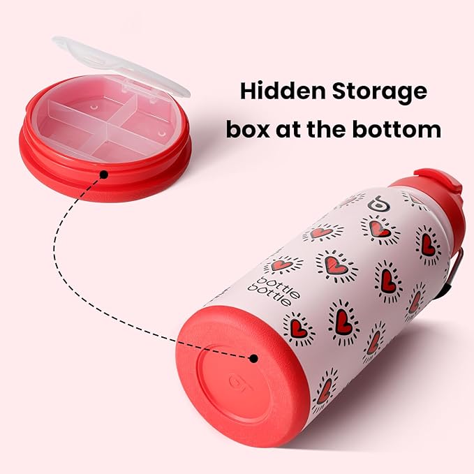 BOTTLE BOTTLE 32oz Insulated Water Bottle Stainless Steel Sport Water Bottle with Straw Dual-use Lid Design for Gym with Pill Box