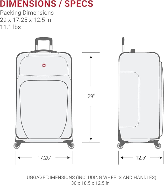 SWISSGEAR Sion Softside Expandable Spinner Luggage Durable Lightweight Travel Suitcase, Blue, Checked-Large 29-Inch