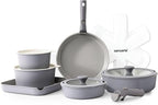 SENSARTE 17 Piece Ceramic Pots and Pans Set, Nonstick Detachable Handle Cookware, Induction Kitchen Cookware Set with Removable Handle, Dishwasher ＆ Oven Safe (Gray)