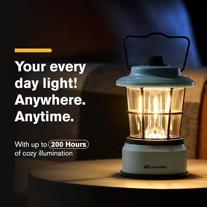 LUXPRO Retro LED Lantern - Battery-Powered Emergency Lantern - Water Resistant - Bright LED Lamp for Indoor & Outdoor Use - Use for Tents, Hiking or Hurricane Prep (Blu, Pack of 1)
